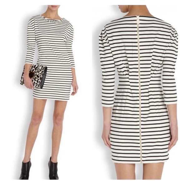 Juicy Couture Black and White Striped Dress with 3/4 Sleeves/Crystal Neckline - Picture 2 of 10